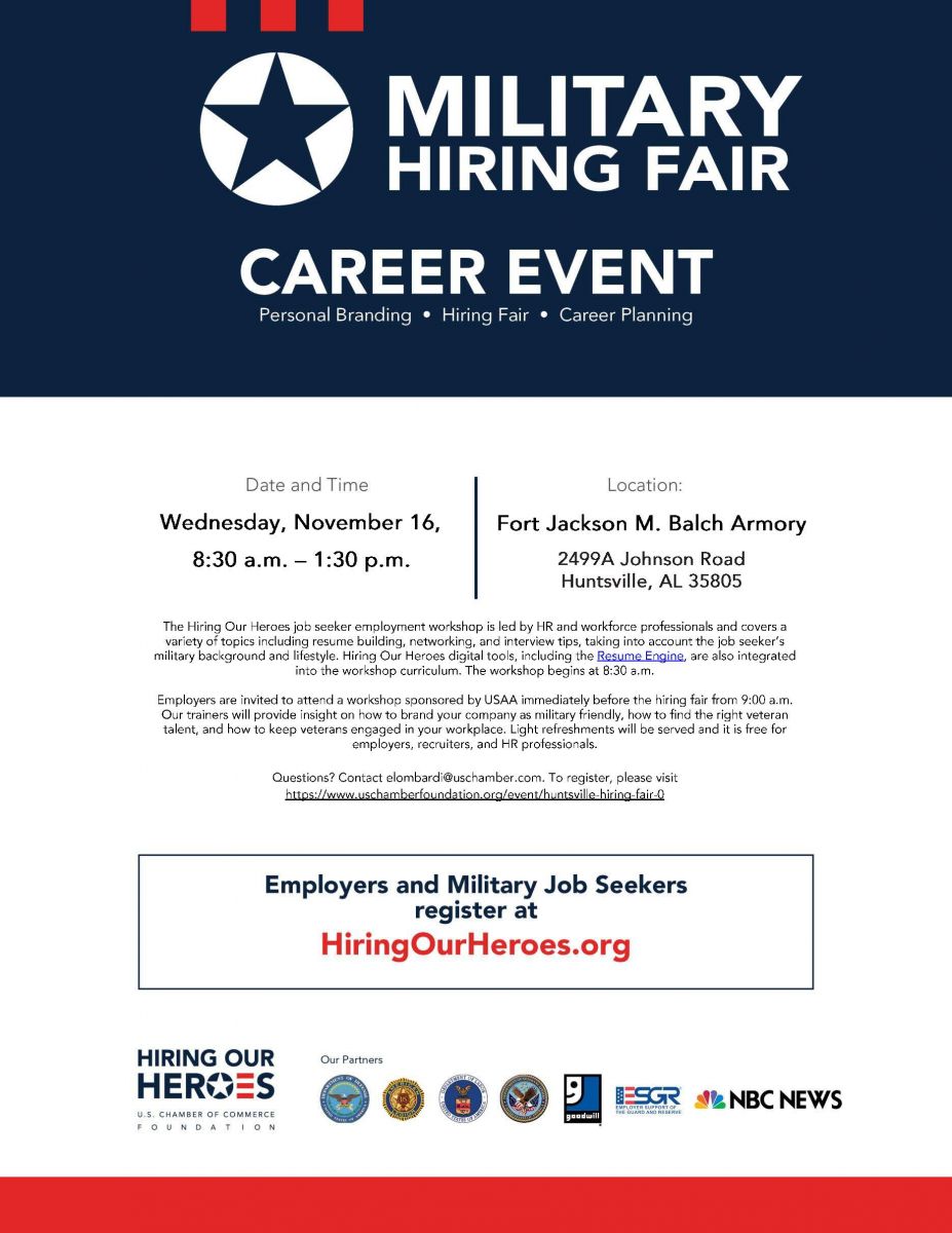 Hiring Our Heroes Job Fair Nov. 16 Huntsville AL Shoals Chapter SHRM